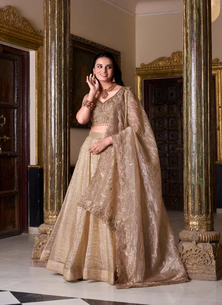 LNB1430 Gold Crush Plain Lehenga With Blouse And Dupatta Wholesale In India